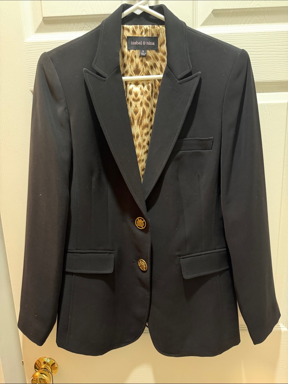 Isabel & Nina Black Tailored Blazer with Leopard-Print Lining